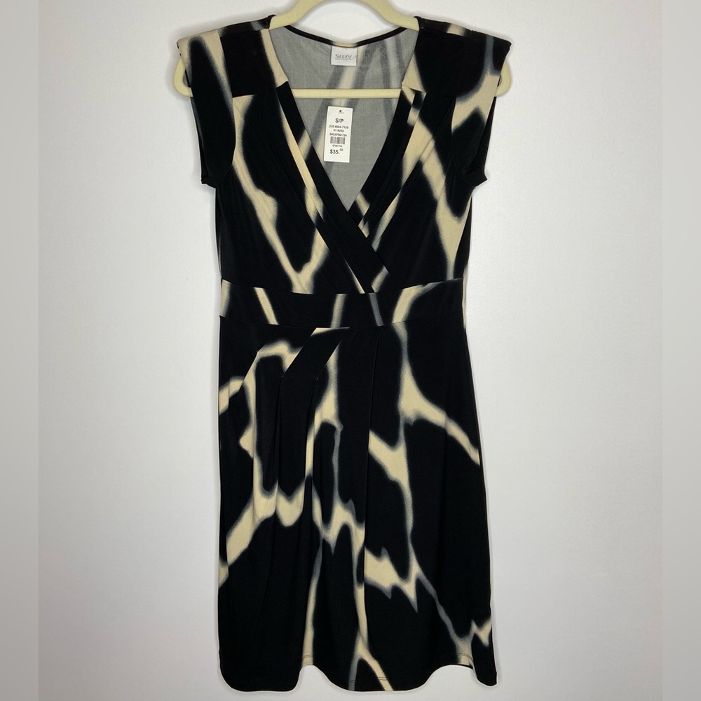 Suzy Shier Black and Cream Midi Dress Stretch Size S NWT
